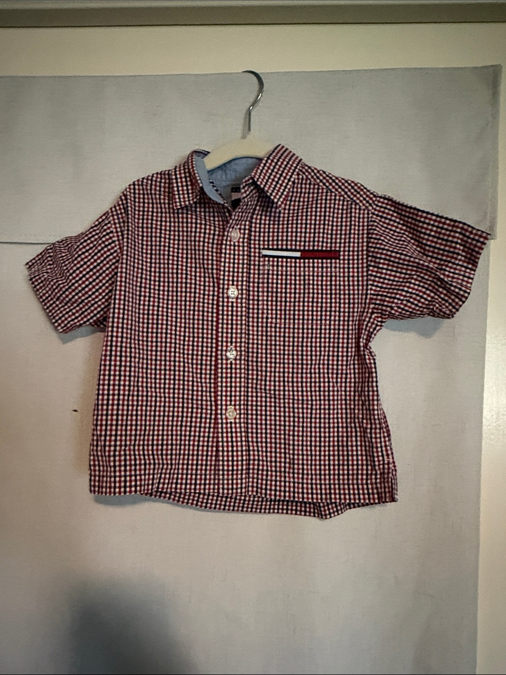 Red Checkered Short-Sleeve Shirt for Kids